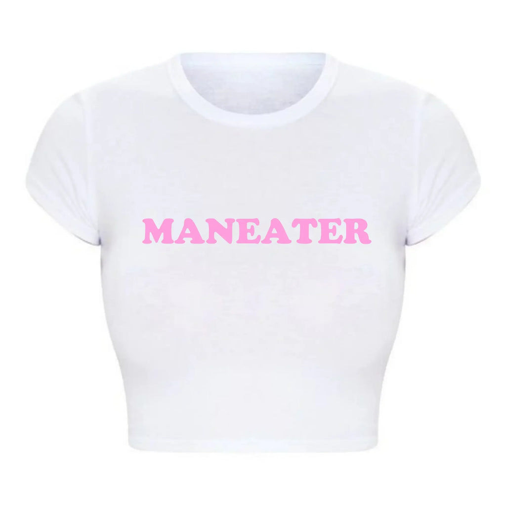 Maneater Funny Tv Shows Women Y2k T Shirts Vintage Crop Top Harajuku Baby Tee 2000s Grunge Goth Clothes  Kawaii Tshirt Femme