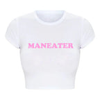 Maneater Funny Tv Shows Women Y2k T Shirts Vintage Crop Top Harajuku Baby Tee 2000s Grunge Goth Clothes  Kawaii Tshirt Femme