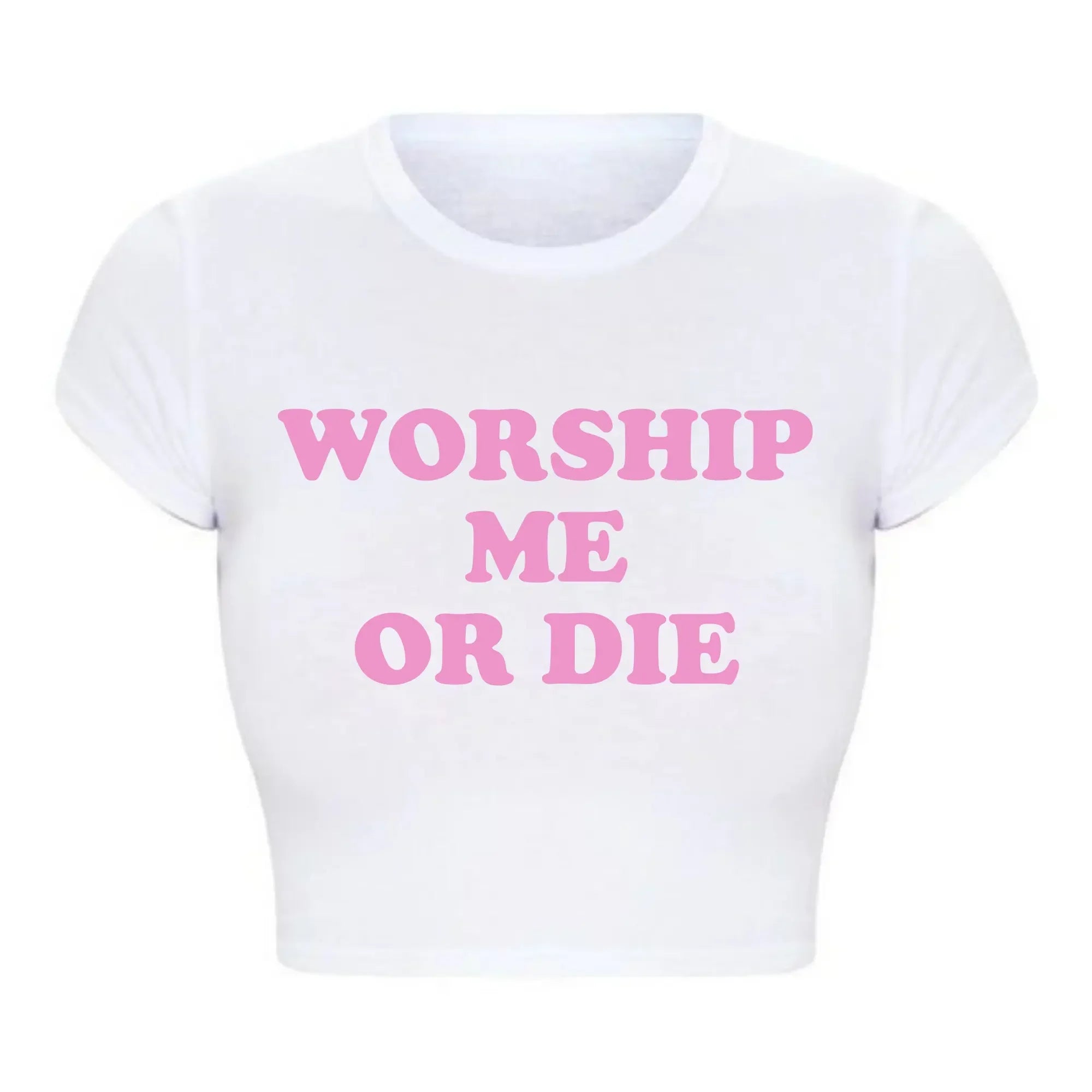 Funny Worship Me or Die Letters Women Cropped Tops Harajuku Graphic T Shirts Y2k Summer Fashion 2000s Grunge Baby Tee College