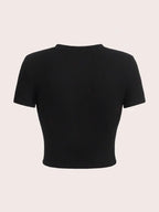 Sexy Y2K Short Sleeve Crop Top Letter Print Crew Neck T-shirt for Spring & Summer Women's Clothing Cropped