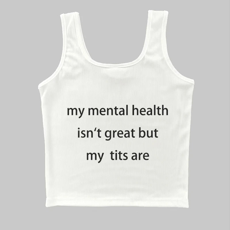 Letter Print Y2k Style Crop Tops Sleeveless Harajuku Streetwear Summer Women Aesthetic Tank Top 2000s Vintage Spaghetti Camisole