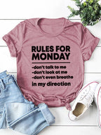 RULES FOR MONDAY Letter Print Women T Shirt Short Sleeve O Neck Loose Women Tshirt Ladies Tee Shirt Tops Camisetas Mujer