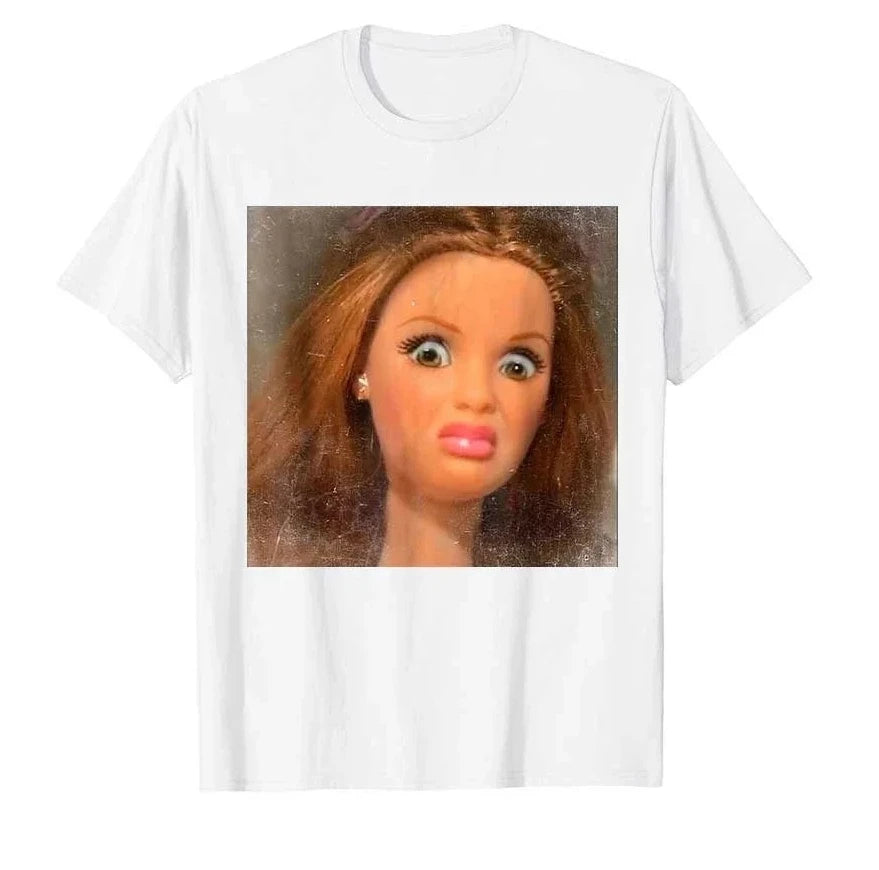 Funny Disgusting Doll Face Meme T-shirt for Men Women T Shirts Short Sleeve Tops  Casual Shirts for Women