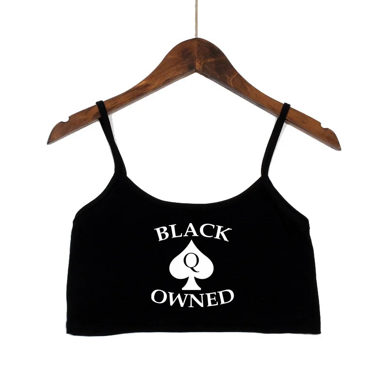 New BLACK Spades OWNED Women's Crop Top Summer Sexy Elastic Cotton Camis Sleeveless Short Tank Top Bar Hot Tops for Women