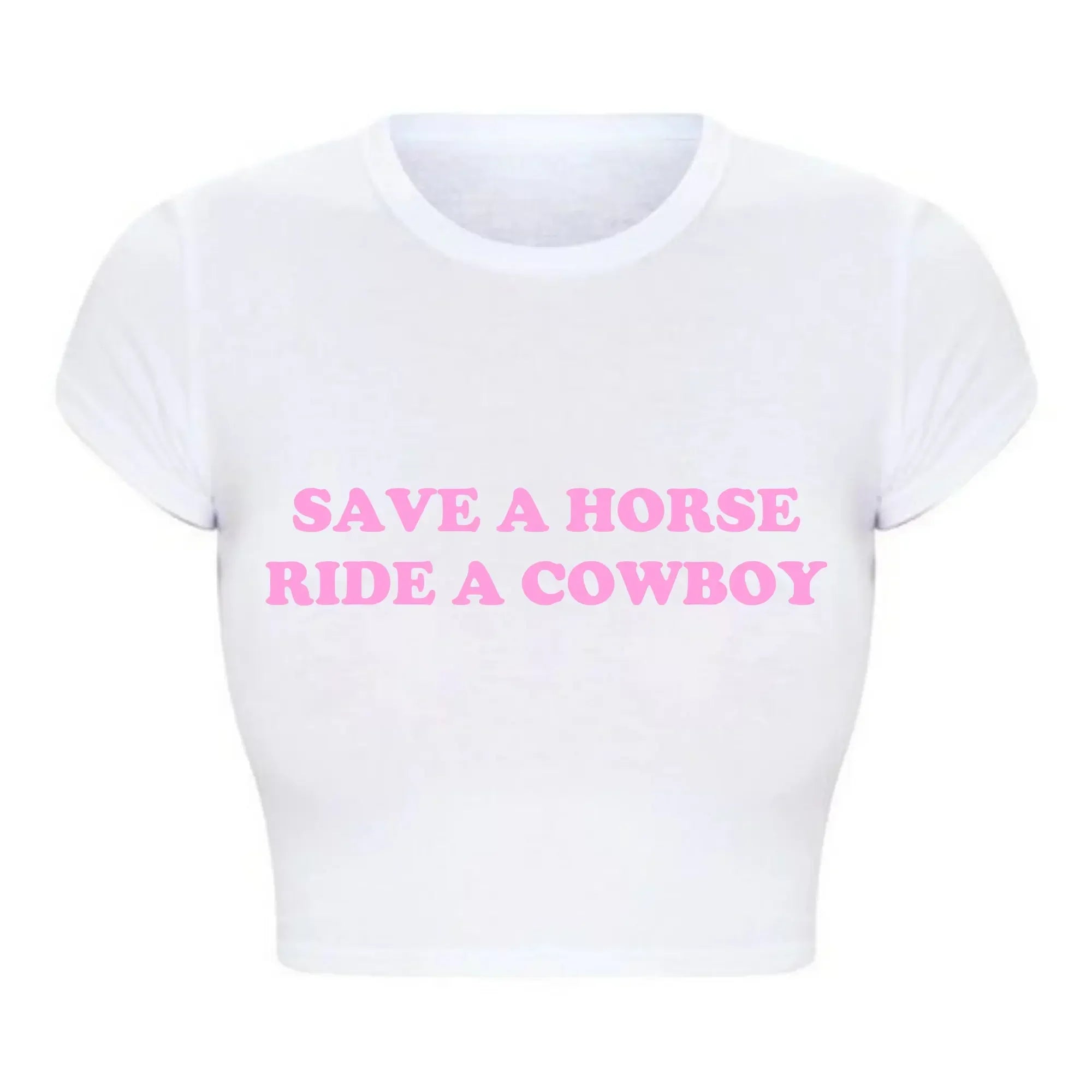 Save A Horse Ride A Cowboy Women Crop Top O Neck Baby Tee Y2k Clothing 2000s Grunge Goth T Shirt Vintage Kawaii Tshirt  Female