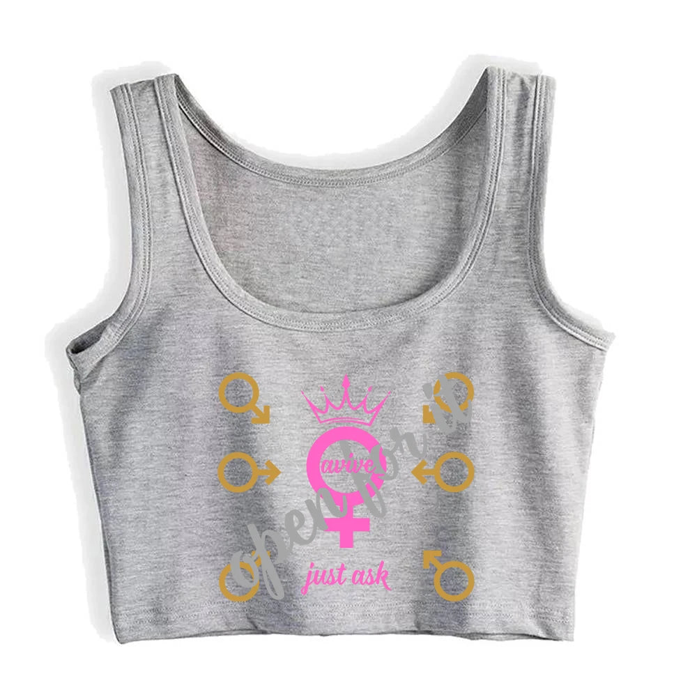 Just Ask Design Cotton Sexy Slim Fit Crop Top Hotwife Humor Fun Flirting Style Tank Top Swing Queen Naughty Training Camisole