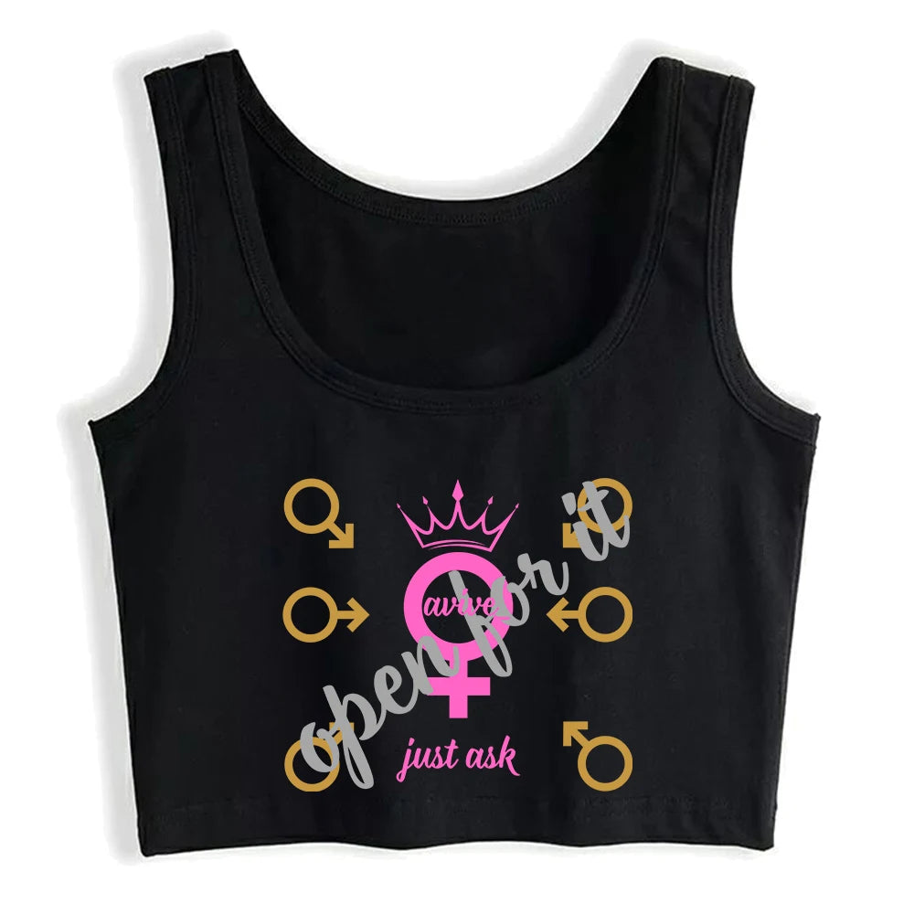 Just Ask Design Cotton Sexy Slim Fit Crop Top Hotwife Humor Fun Flirting Style Tank Top Swing Queen Naughty Training Camisole