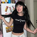 Y2K Clothes Letter Print 2000S Goth Kawaii Harajuku Fairy Grunge Short Top Women T-shirt Summer Fashion Baby Tee E-girl Crop Top