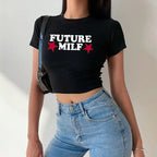 Y2K Clothes Letter Print 2000S Goth Kawaii Harajuku Fairy Grunge Short Top Women T-shirt Summer Fashion Baby Tee E-girl Crop Top