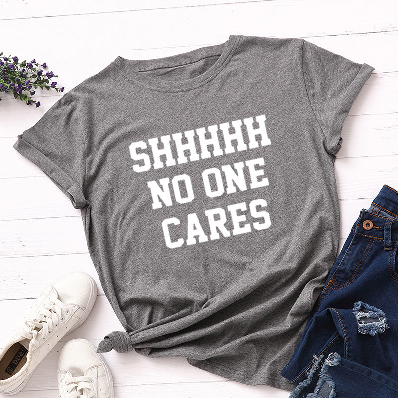 No One Cares Print Women T Shirt Short Sleeve O Neck Loose Women Tshirt Ladies Tee Shirt Tops Clothes Camisetas Mujer