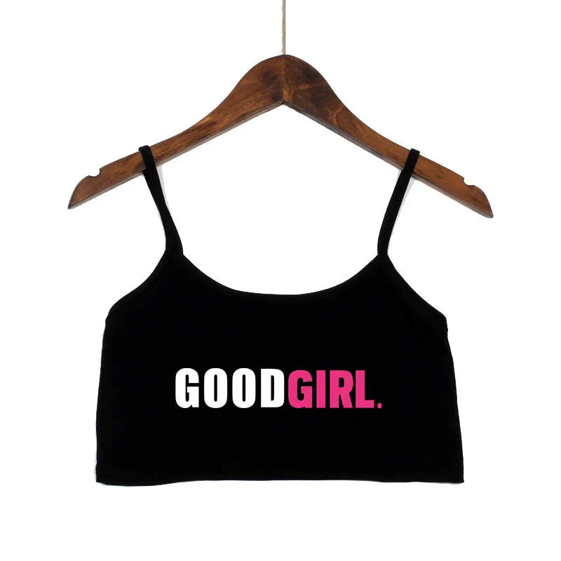 TELL ME I'M A GOOD GIRL Pink Print Summer Women's Crop Top Sexy Elastic Cotton Camis Sleeveless Short Tank Top Bar Tops Women