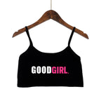 TELL ME I'M A GOOD GIRL Pink Print Summer Women's Crop Top Sexy Elastic Cotton Camis Sleeveless Short Tank Top Bar Tops Women