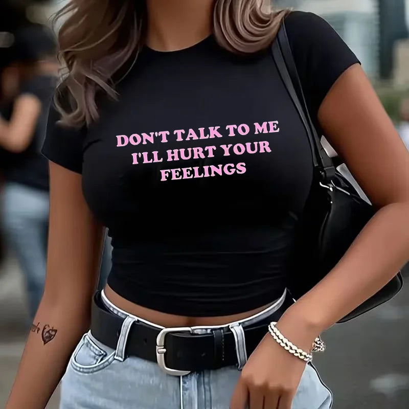 Hot Letter Print Short Sleeve Crop Tops for Woman Graphic Y2k Tshirt Women's Spring Summer Crew Neck Cropped T Shirt Clothes