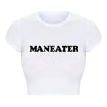 Maneater Funny Tv Shows Women Y2k T Shirts Vintage Crop Top Harajuku Baby Tee 2000s Grunge Goth Clothes  Kawaii Tshirt Femme