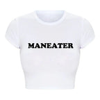 Maneater Funny Tv Shows Women Y2k T Shirts Vintage Crop Top Harajuku Baby Tee 2000s Grunge Goth Clothes  Kawaii Tshirt Femme