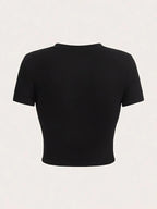 Vintage Letter Print Graphic Cropped Short Sleeve Crew Neck Casual Crop Top for Spring & Summer Women's Clothing T-shirt