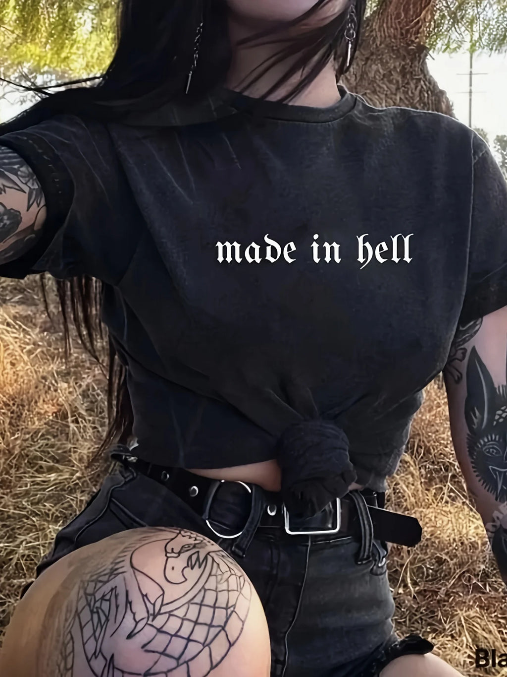 Made In Hell Women's Tee - Gothic Graphic, Casual Edgy Grunge Top