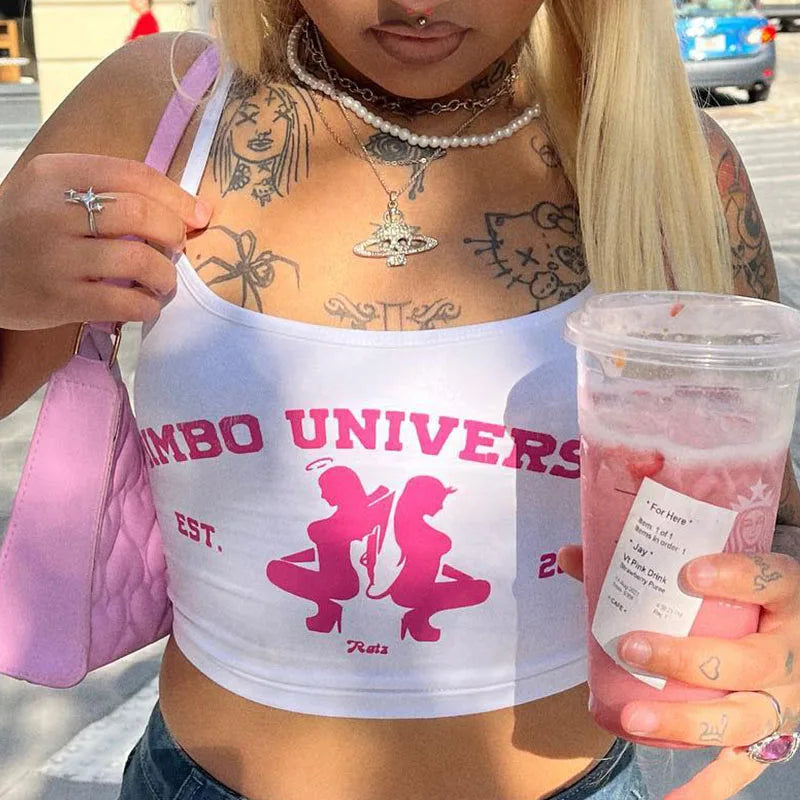 Y2k Harajuku Punk Graphics Sleeveless Sexy Crop Top Women's Clothing 2023 Vintage Letter Print Baby Tee Streetwear Women T-shirt