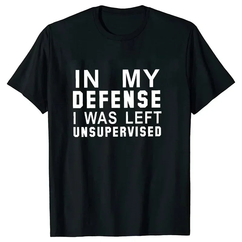 In My Defense I Was Left Unsupervised Tshirts Women Grunge Y2K Tops Funny Graphic Tees 2000s Clothes for Lady Girl Tops Hipster