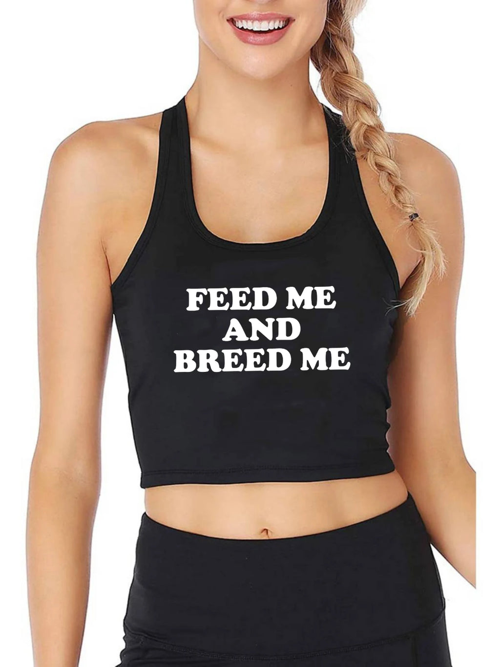 Feed Me And Breed Me Design Cotton Sexy Slim Crop Top Hotwife Humorous Flirtation Style Tank Tops Swinger Naughty Camisole