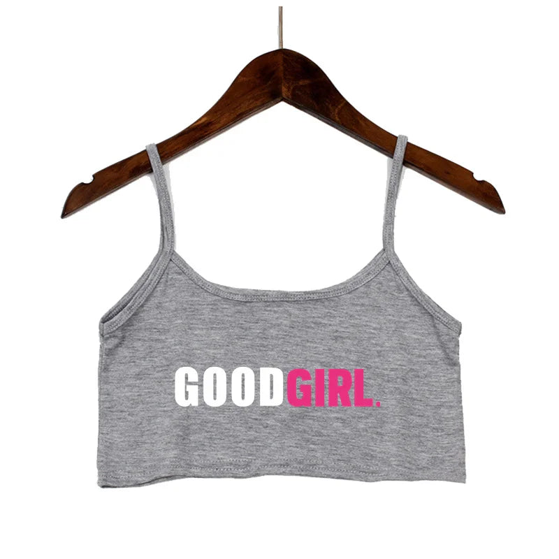 TELL ME I'M A GOOD GIRL Pink Print Summer Women's Crop Top Sexy Elastic Cotton Camis Sleeveless Short Tank Top Bar Tops Women