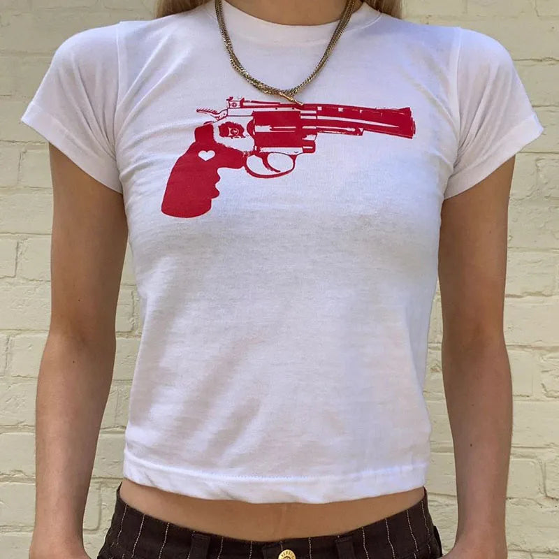 Y2K Clothes Letter Print 2000S Goth Kawaii Harajuku Fairy Grunge Short Top Women T-shirt Summer Fashion Baby Tee E-girl Crop Top