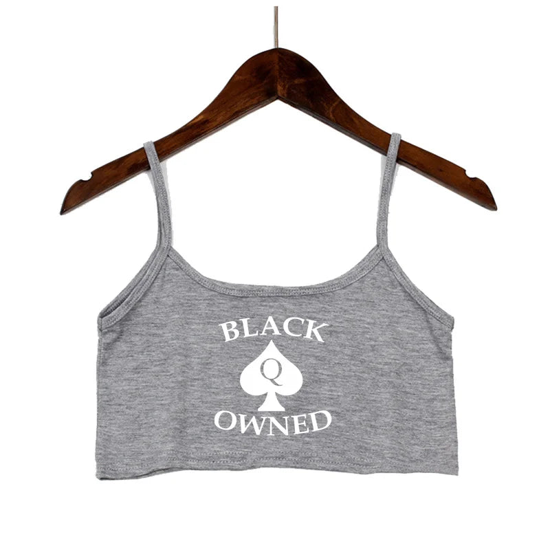 New BLACK Spades OWNED Women's Crop Top Summer Sexy Elastic Cotton Camis Sleeveless Short Tank Top Bar Hot Tops for Women