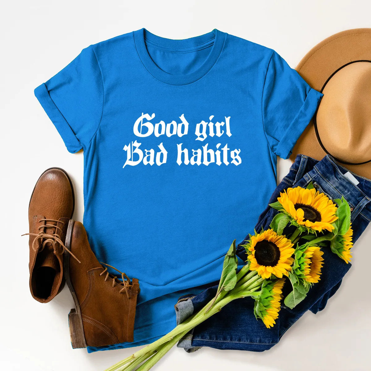 Good Girl Bad Habits Letter Print Women T Shirt Short Sleeve O Neck Loose Women Tshirt Ladies Tee Shirt Tops Camisetas Mujer