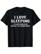 Women's I Love Sleeping Funny Graphic T-Shirt Crew Neck Casual Tee with Humorous Quote Print Comfort Fit Women Top