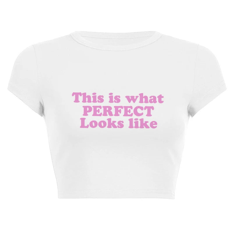 Personality Women's Clothing Fashion Summer Y2K Streetwear Casual Vintage Sexy Letter T-shirt Short Sleeved Crop Top Baby Tees