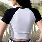 Cropped T Shirt with Letter LIVE LAUGH LOBOTOMY Print Gothic Vintage Y2k Sexy Crop Tops Women's Crew Neck Short Sleeve T-shirt