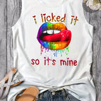 Women's Summer Colorful Lips Letter Print Loose Large Breathable and Comfortable Sleeveless Tank Top T-shirt