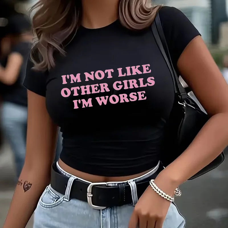 Hot Letter Print Short Sleeve Crop Tops for Woman Graphic Y2k Tshirt Women's Spring Summer Crew Neck Cropped T Shirt Clothes