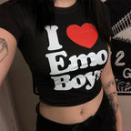 Y2K Clothes Letter Print 2000S Goth Kawaii Harajuku Fairy Grunge Short Top Women T-shirt Summer Fashion Baby Tee E-girl Crop Top