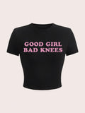 Y2k Cropped Good Girl Letter Print Crop Top T-Shirt Casual Crew Neck Short Sleeve Top for Summer New Women's Vintage Clothing